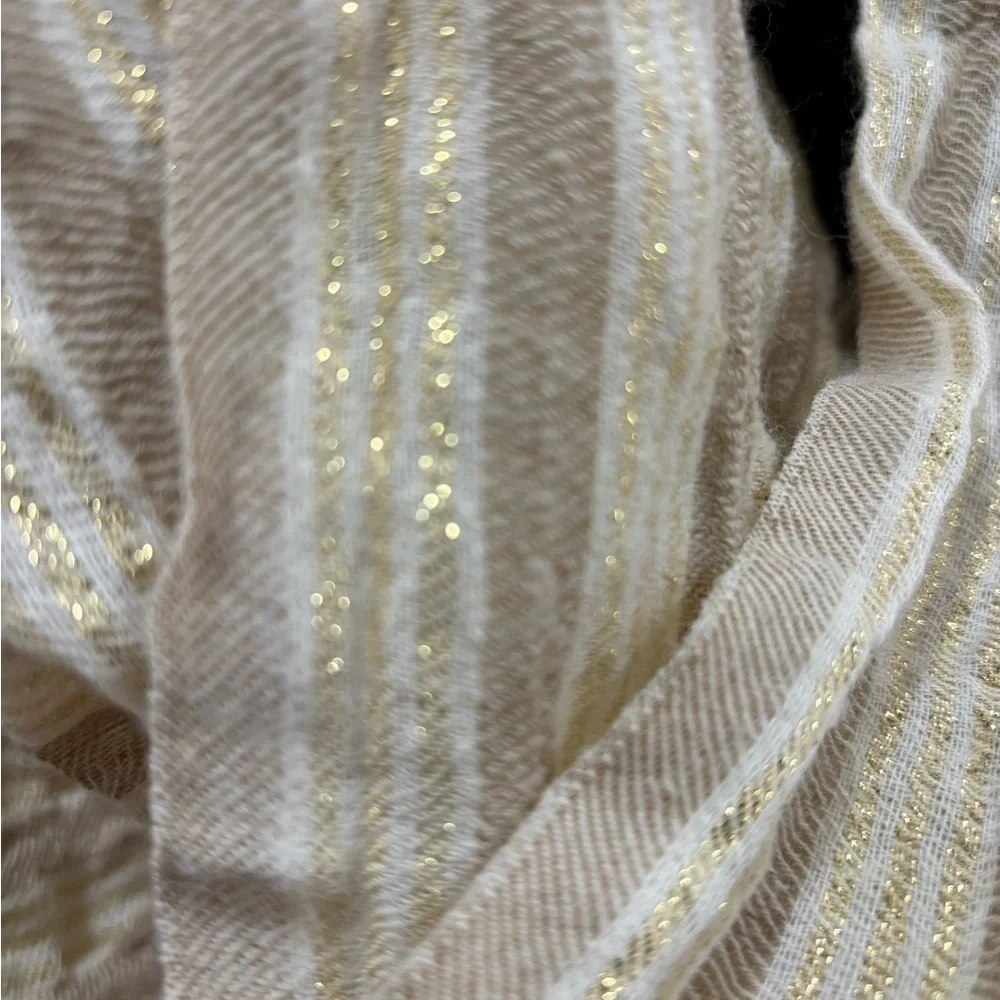 J. Crew Beige and Gold Shimmery Striped Scarf